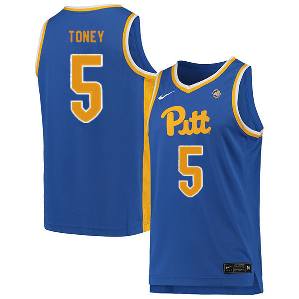 Men #5 Au'diese Toney Pitt Panthers College Basketball Jerseys Sale-Blue